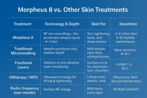 How Often Can I have Morpheus 8? 2 Table to show benefits of Morpheus 8 Maldon compared to other skin treatments
